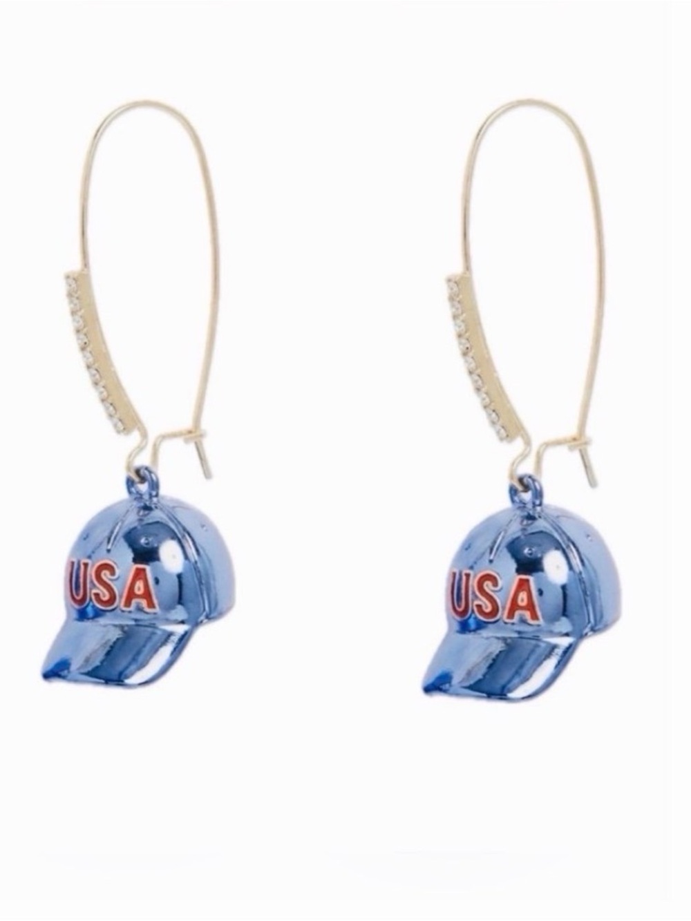 Betsey Johnson Blue USA Cap Dangle Earrings